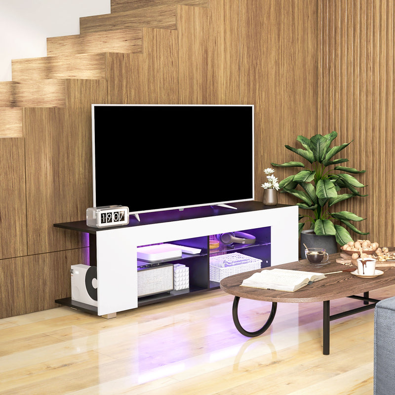 Modern TV Cabinet With Adjustable Shelves And LED Lighting For Living Room, White
