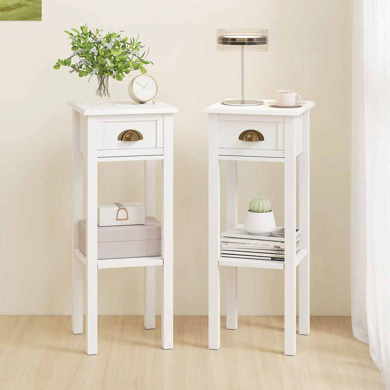 Slim Bedside Table Set with Drawer and Shelf for Small Spaces White Homcom