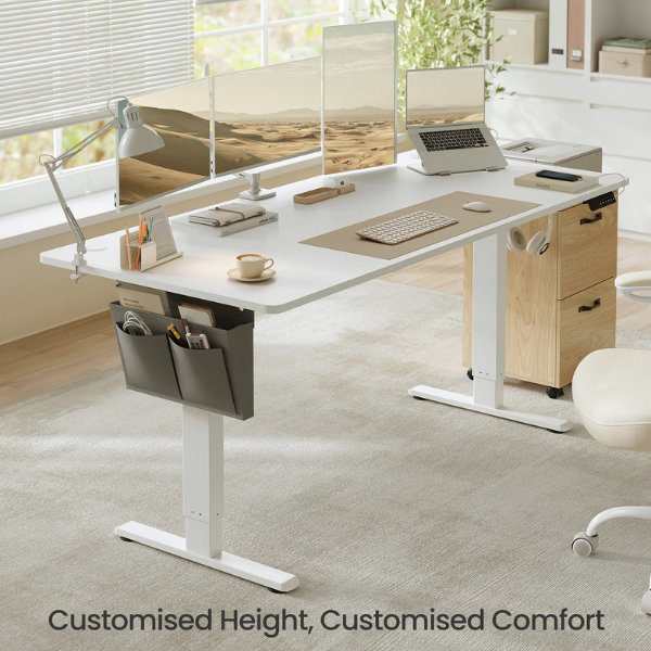 180x80 White Electric Height Adjustable Standing Office Desk with 4 Memory Presets for Home Office by Vasagle