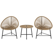 3 Piece Rattan Bistro Set with Acapulco Chairs and Glass Table for Garden Patio Balcony by Outsunny