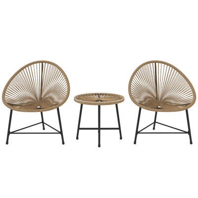 3 Piece Rattan Bistro Set with Acapulco Chairs and Glass Table for Garden Patio Balcony by Outsunny