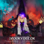 Graphic describing the hanging witch design for spooky Halloween decor
