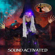 Sound activated graphic showing the hanging witch reacting to a loud clap