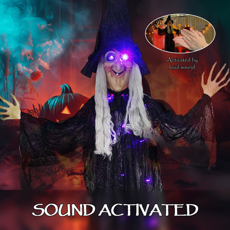 Sound activated graphic showing the hanging witch reacting to a loud clap