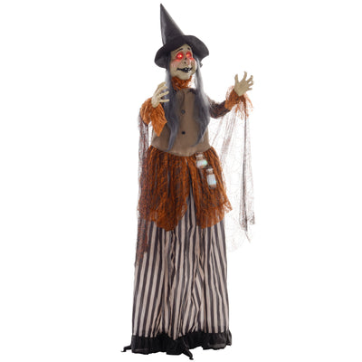 Fat-faced witch decoration on a white background, side angle