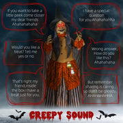 Fat-faced witch decoration with creepy spoken phrase callouts