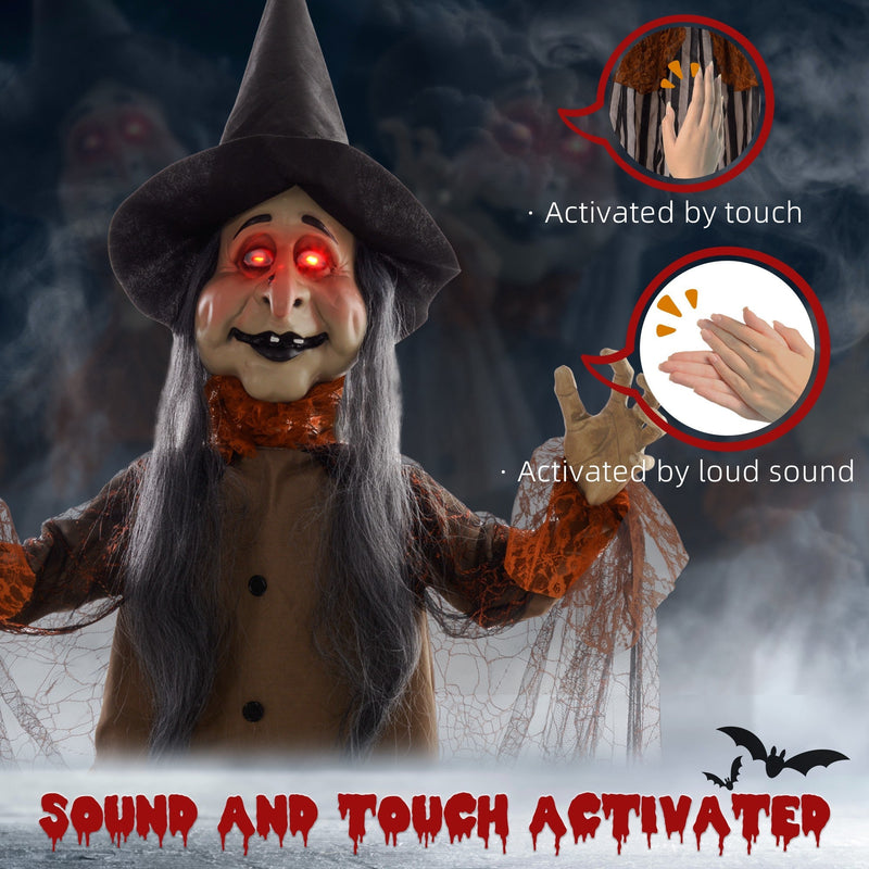 Fat-faced witch decoration with sound and touch activated callout