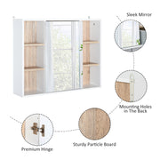 Wall Mounted Bathroom Mirror Cabinet With Adjustable Shelf For Extra Storage, White