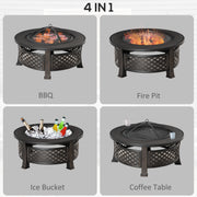 Fire Pit with Grill and Tabletop for Outdoor Heating and Cooking Bronze Outsunny