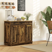 Rustic Brown Sideboard with Rubberwood Top and Adjustable Shelves for Kitchen Storage