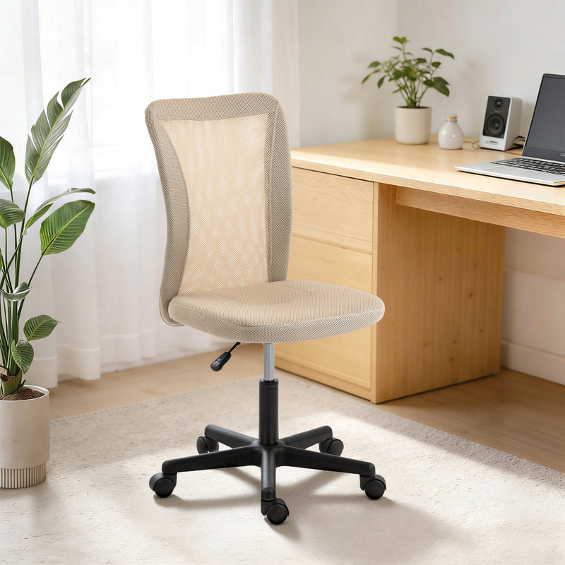 Compact Mesh Office Chair for Small Home Offices with Adjustable Height Beige AOSOM
