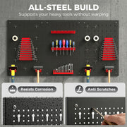 Steel Wall-Mounted Pegboard Tool Organiser Set for Garage or Shed Storage Black Red Homcom