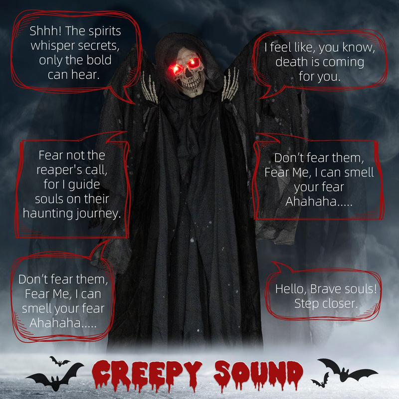 Grim reaper decoration with creepy spoken phrase callouts