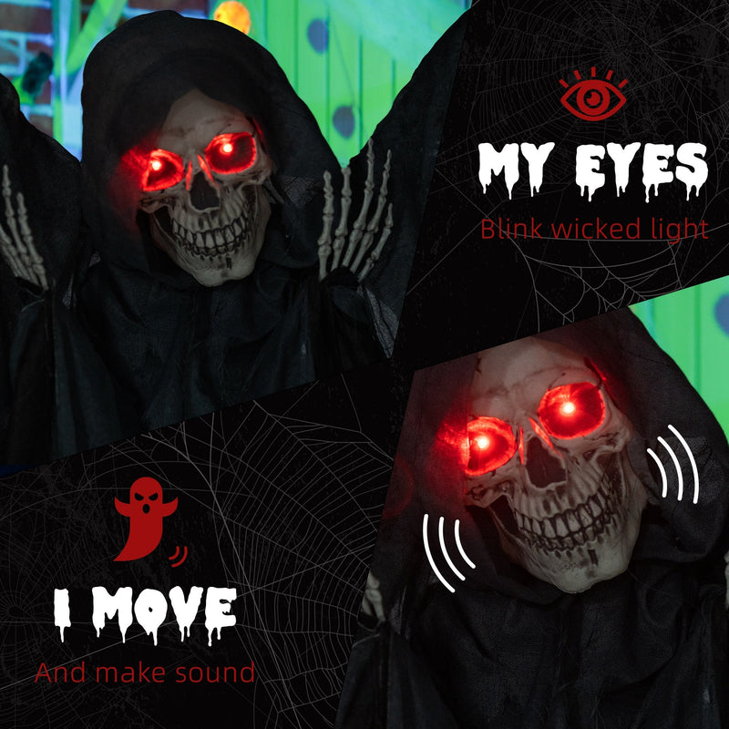 Close-up of the grim reaper's glowing red eyes with blinking light and movement callout
