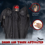 Grim reaper decoration with sound and touch activated callout