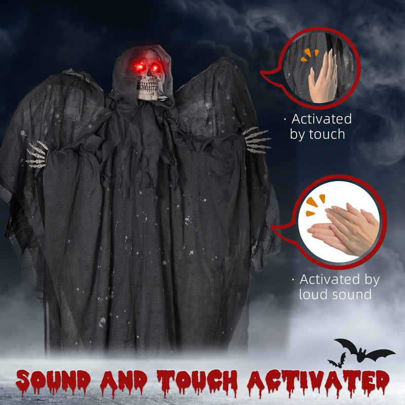 Grim reaper decoration with sound and touch activated callout