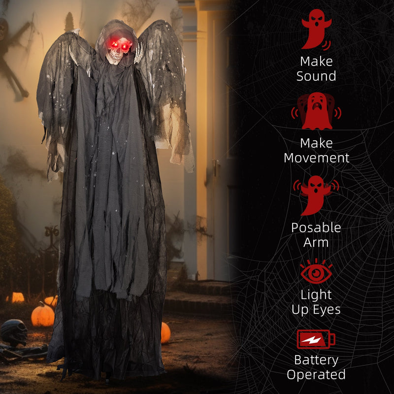 Icon panel listing sound, movement, posable arm, light-up eyes and battery features