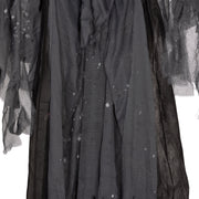 Close-up of the winged grim reaper's tattered grey robe fabric