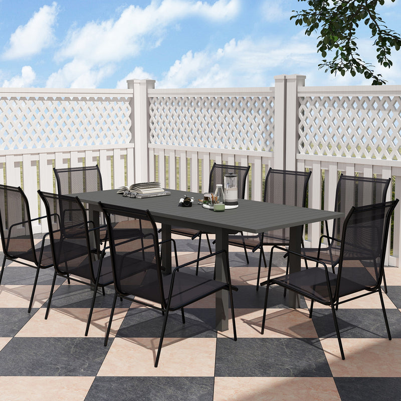 Grey Aluminium Extending Garden Table for 6 to 8 Seater with Slatted Top by Outsunny
