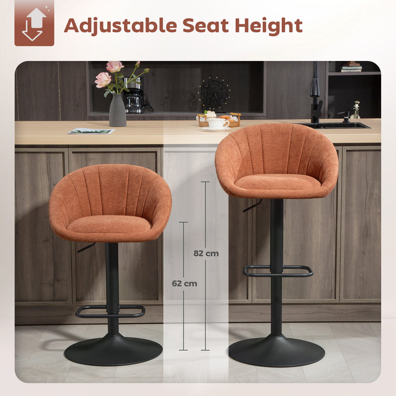 Set of 2 Swivel Tub Bar Stools with Footrest for Home Bar or Kitchen, Orange