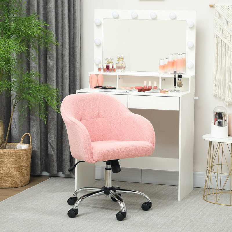 Teddy Fleece Swivel Office Chair With Padded Seat For Home Or Study Desk, Pink