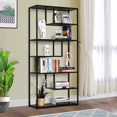 6-Shelf Wooden Bookcase Industrial Display Rack
