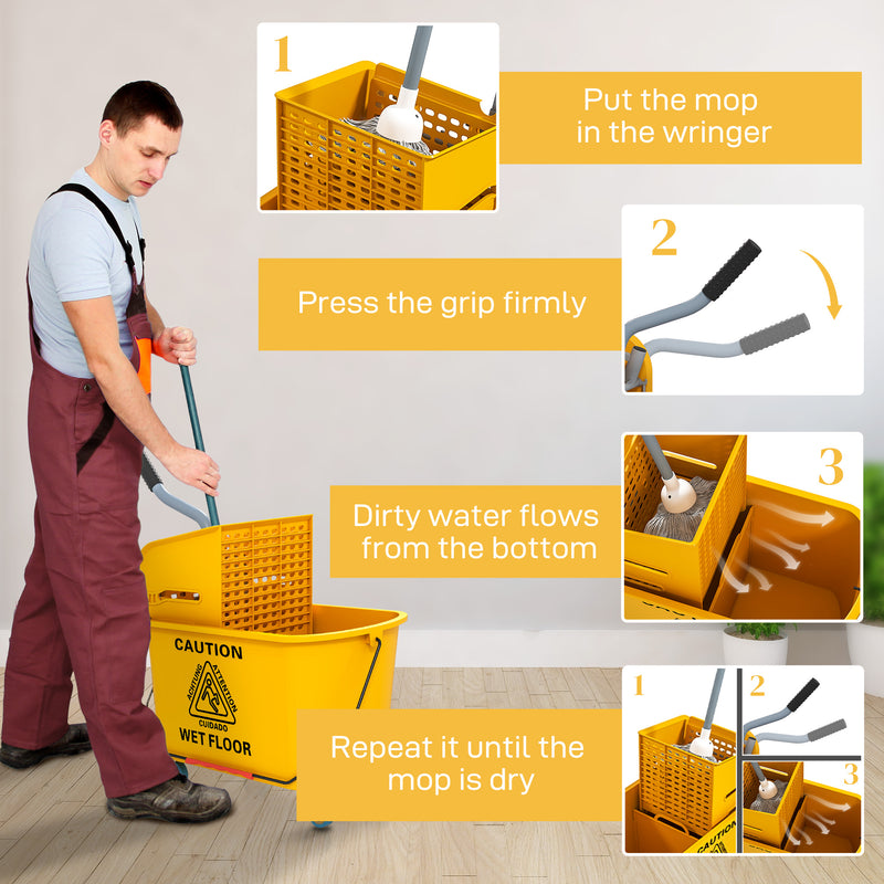 Yellow 20L Mop Bucket with Wringer and Wheels for Floor Cleaning by HOMCOM AOSOM