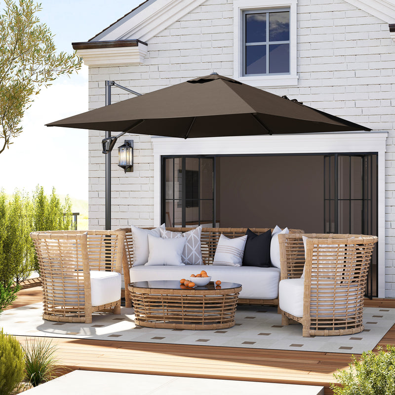 Tan Cantilever Garden Parasol with Crank Handle and Adjustable Angle by Outsunny
