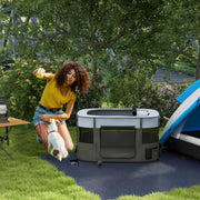 Foldable Dog Playpen with Storage Bag and Ground Stakes for Indoor Outdoor Use Grey