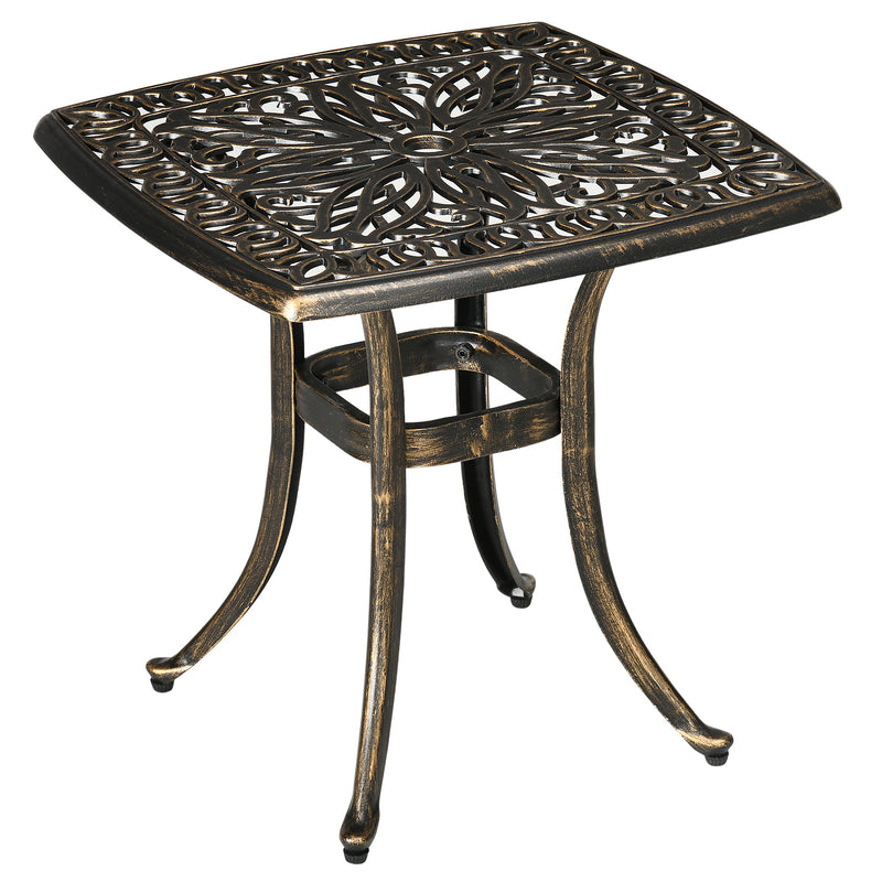 Bronze Cast Aluminium Square Garden Side Table With Umbrella Hole For Patio Or Balcony Use