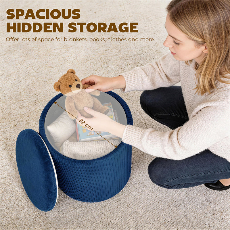 Ottoman Storage Bench with Reversible Seat and Table for Living Room or Bedroom Blue AOSOM
