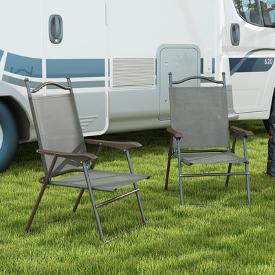 Set of 2 Folding Garden Chairs with Breathable Mesh Seats for Outdoor Use Dark Grey AOSOM
