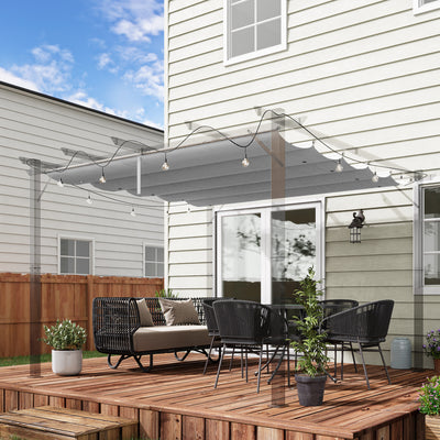 Light Grey Retractable Pergola Shade Cover Replacement Canopy for 3 x 3m by Outsunny