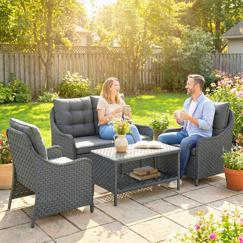 Garden Rattan Furniture Set with Cushions and Coffee Table for Relaxing Outdoors Dark Grey Outsunny