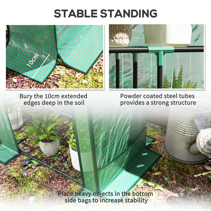 Three Tier Mini Greenhouse With Shelves For Outdoor Plant Growth Protection Green AOSOM