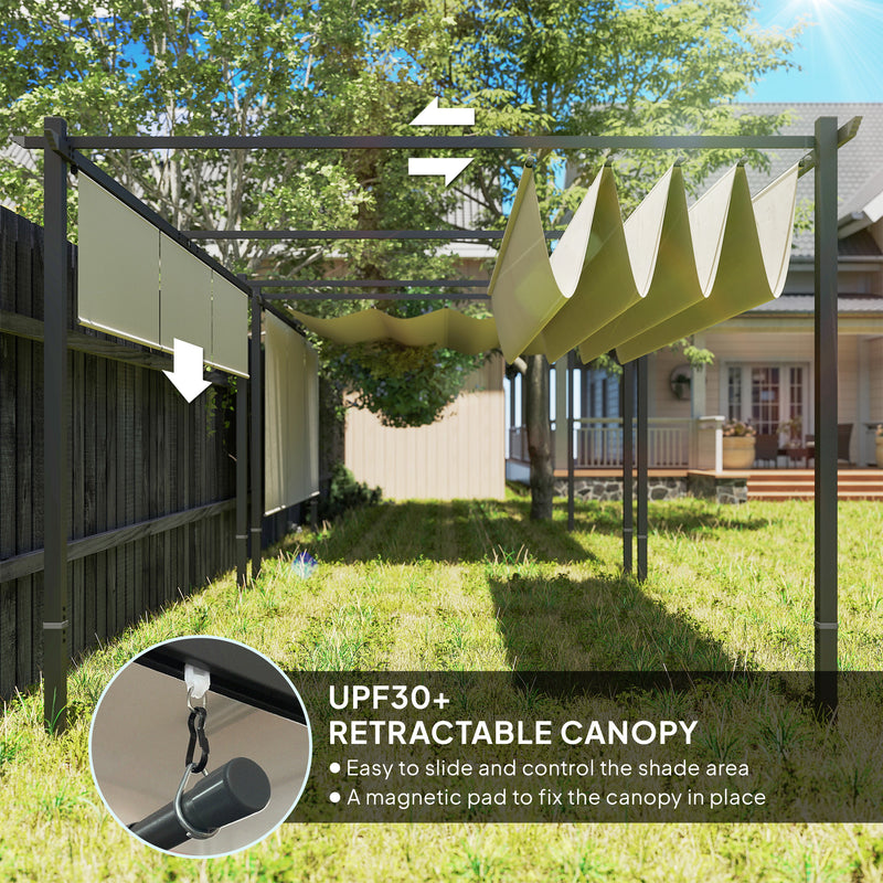3 x 4m Metal Pergola with Retractable Canopy and Roller Shade Beige by Outsunny