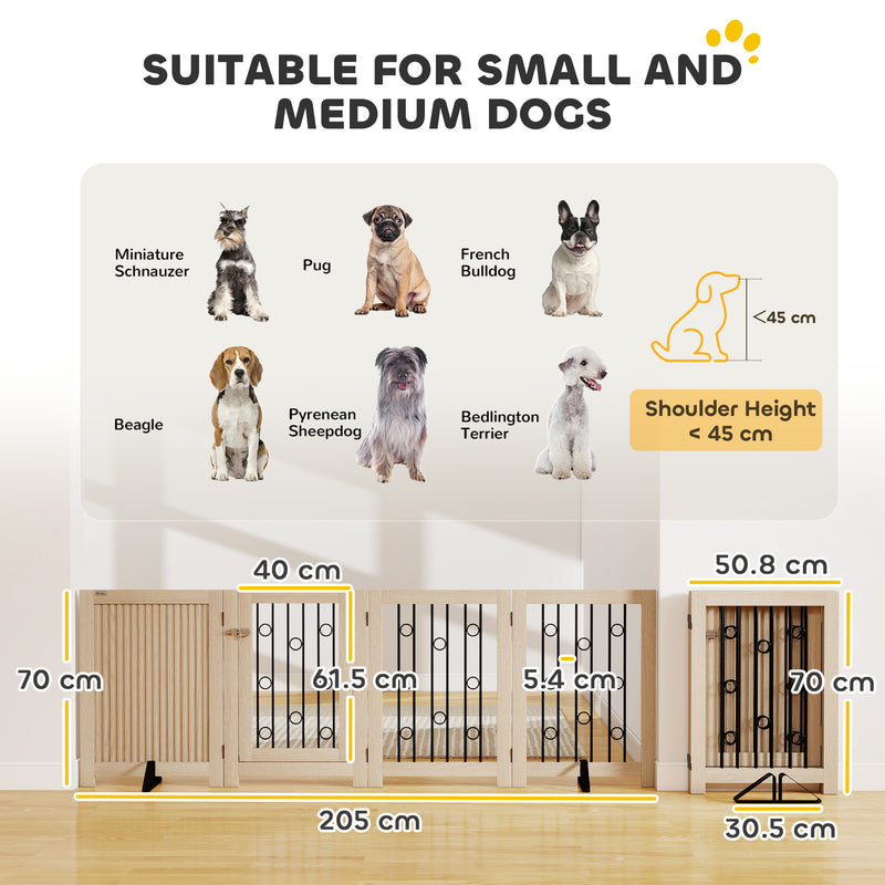 4 Panel Freestanding Pet Gate with Lockable Door and Support Feet for Indoor Use Oak AOSOM