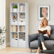 Tall 6 Tier Narrow Bookcase With Drawer and Storage Cabinet for Home Office White AOSOM
