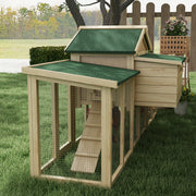 Large Wooden Chicken Coop With Run and Nesting Box for Garden Poultry, Natural Wood Finish