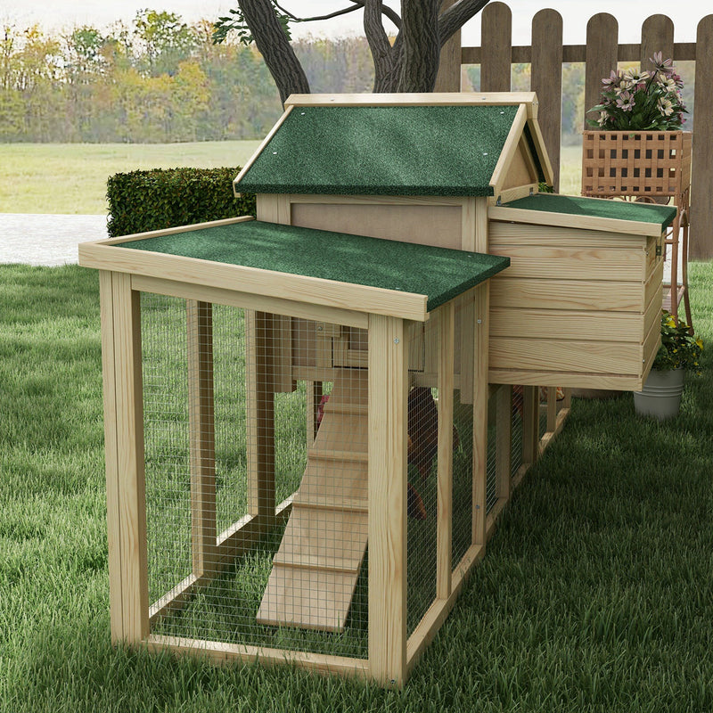 Large Wooden Chicken Coop With Run and Nesting Box for Garden Poultry, Natural Wood Finish