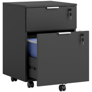 Lockable Two Drawer Filing Cabinet With Smooth Gliding Drawers For Office Use Black AOSOM