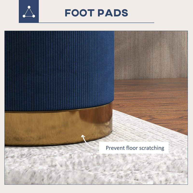 Soft Padded Corduroy Footstool with Wooden Legs for Living Room Comfort, Dark Blue