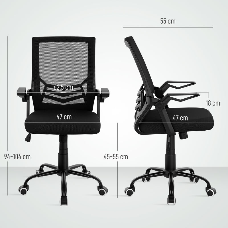 Ergonomic Mesh Office Chair With Flip Up Arms And Lumbar Support For Home Desk, Black