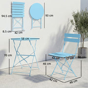 3pc Folding Metal Bistro Set for Small Gardens and Balconies, Light Blue Outsunny