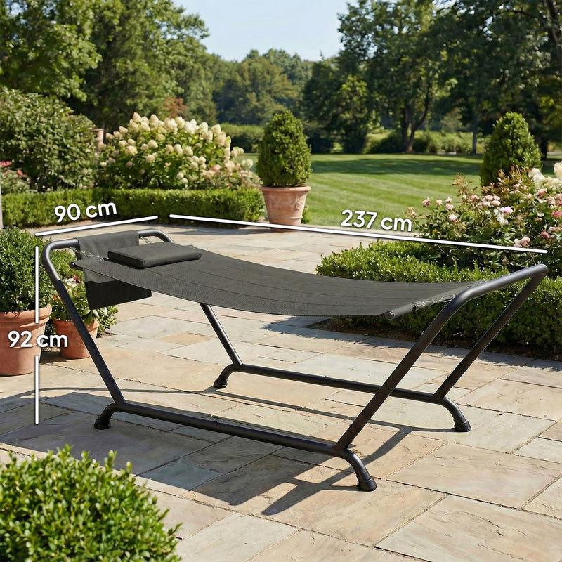 Garden Hammock with Stand and Headrest for Relaxing Outdoors Dark Grey Outsunny