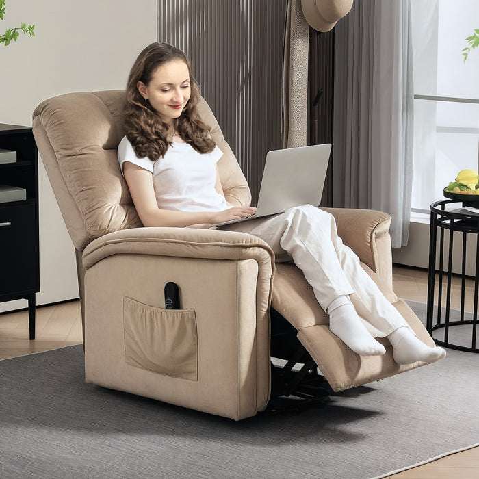 Brown Velvet Feel Electric Lift Recliner Chair with Comfortable Padding by HOMCOM