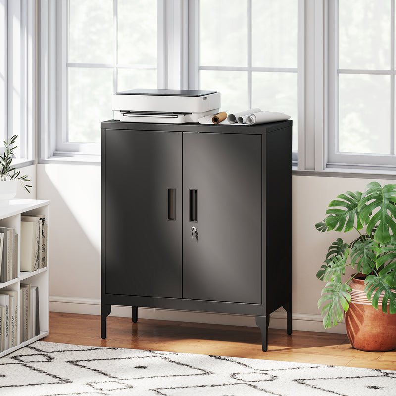 Lockable Metal Storage Cabinet With Adjustable Shelves Ideal For Office Or Garage Use Black