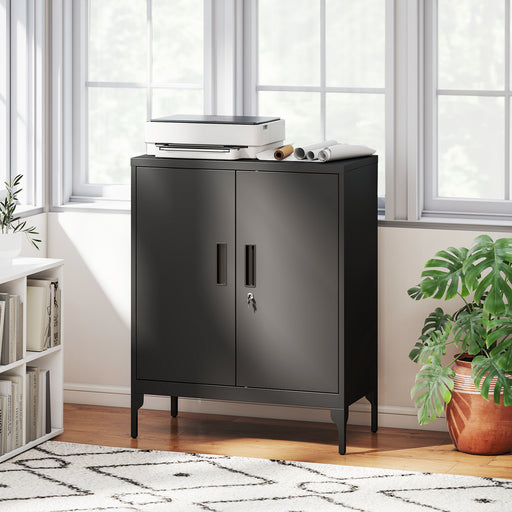 Lockable Metal Storage Cabinet With Adjustable Shelves Ideal For Office Or Garage Use Black
