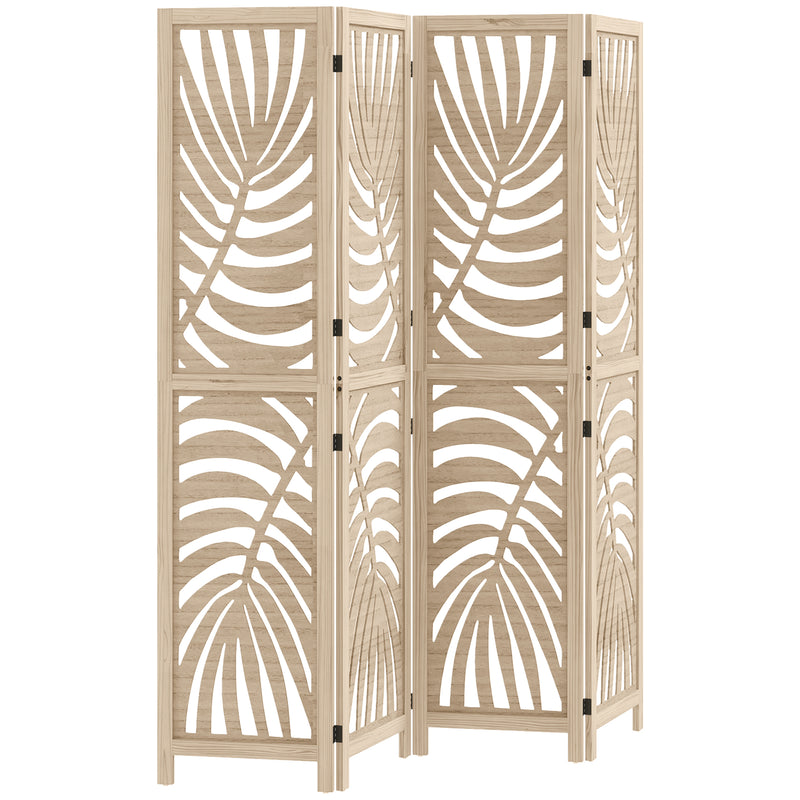 Folding Room Divider with Detachable Panels for Instant Privacy Natural Wood Finish