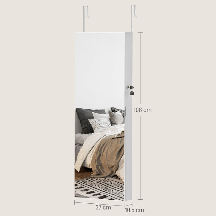 White Lockable Jewellery Cabinet with LED Lights and Black Lining 108 x 37cm by HOMCOM